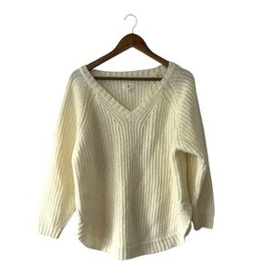 Lou & Grey Cream Ivory Knit Sweater V-Neck Wool Alpaca Soft Cozy Size Medium